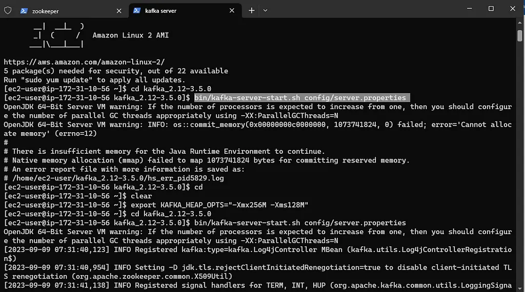 Screenshot: Connecting Amazon EC2 and Kafka