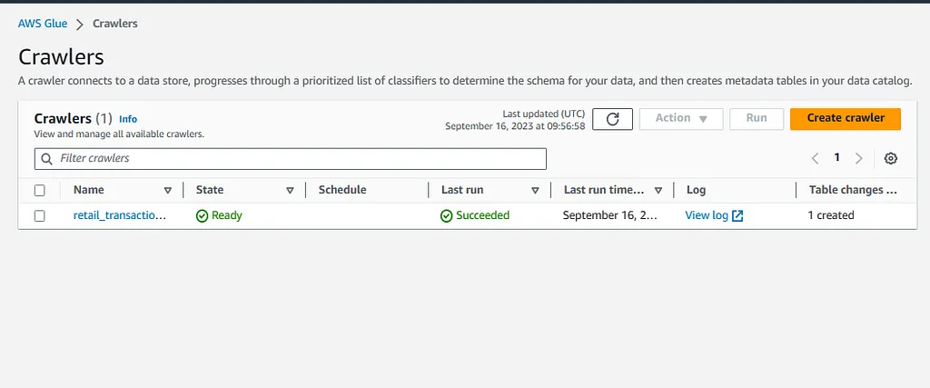 Screenshot: Configuration AWS Glue