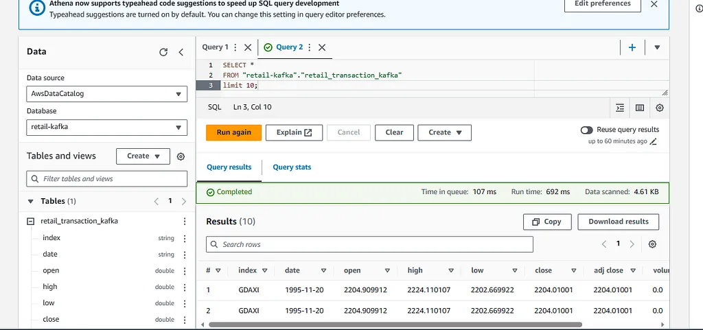 Screenshot: Interactive Query with Athena